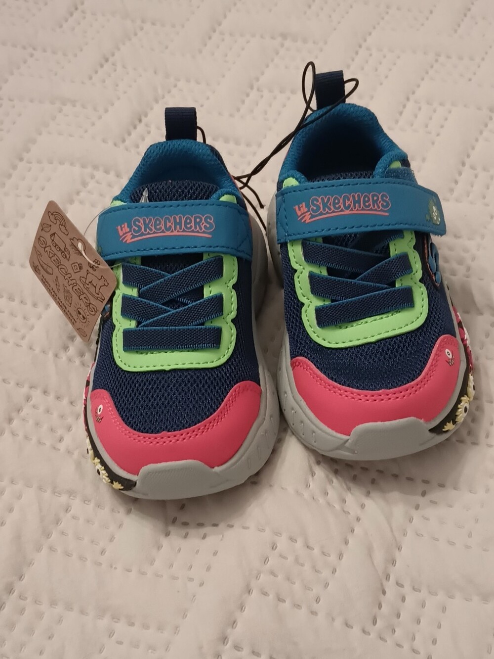 Kids Skechers Play Scene Navy, Pink & Lime Sneakers 6 Toddlers - Picture 5 of 14